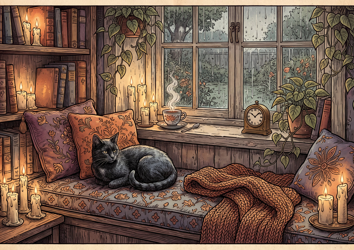 Black Cat By the Candlelit Reading Nook jigsaw puzzle