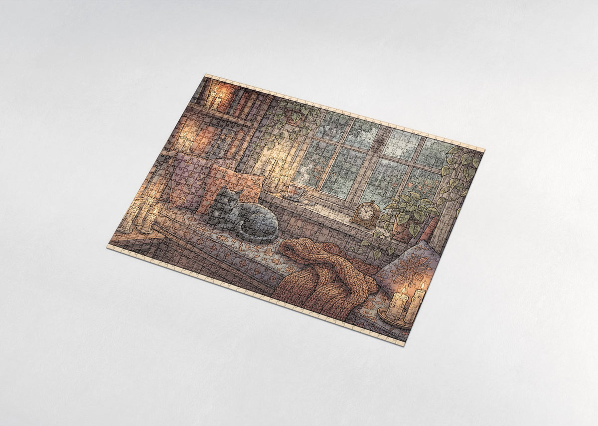 Black Cat By the Candlelit Reading Nook jigsaw puzzle - assembled puzzle
