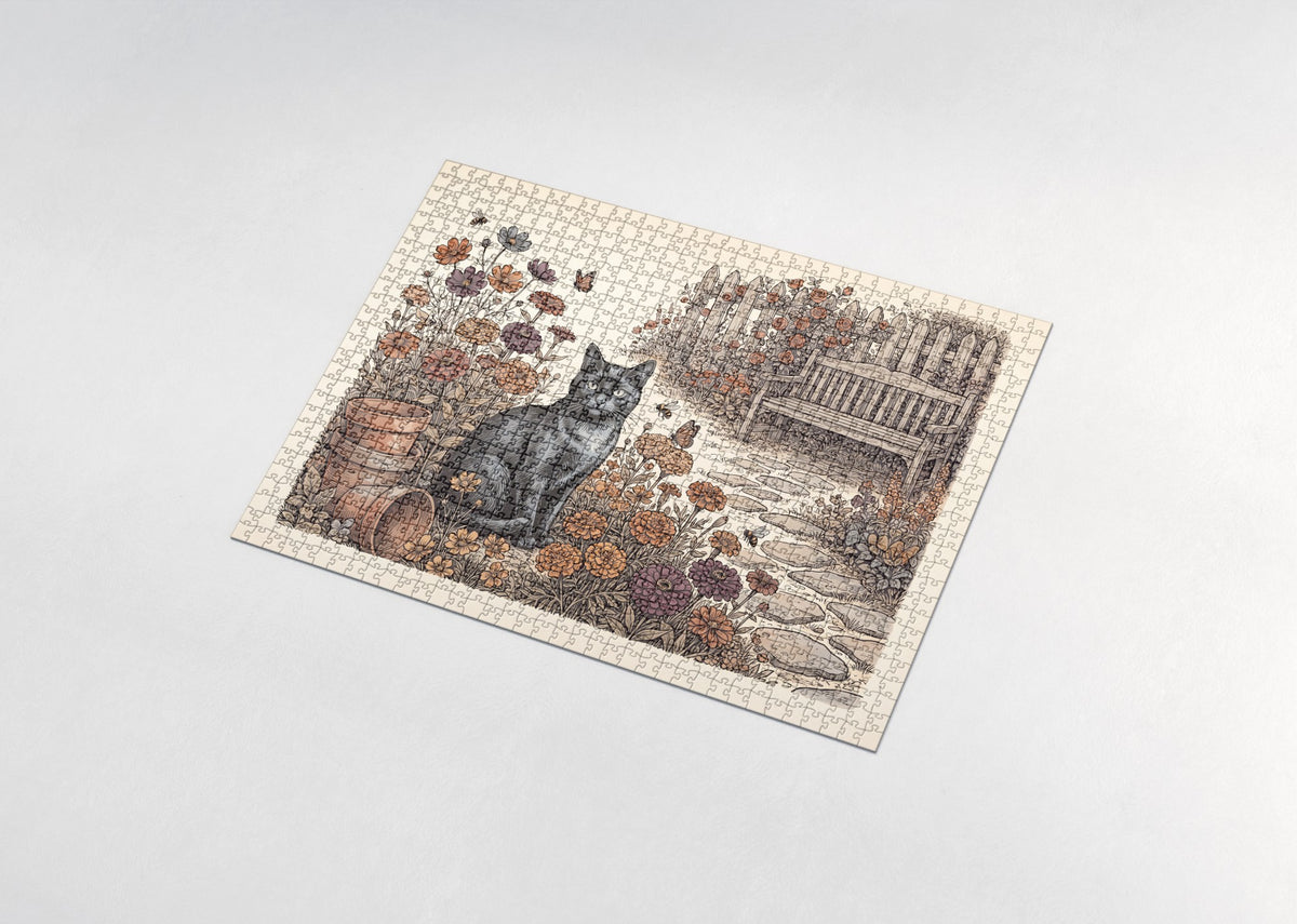 Black Cat In the Marigold Patch jigsaw puzzle - assembled puzzle