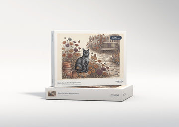 Black Cat In the Marigold Patch jigsaw puzzle - gift box