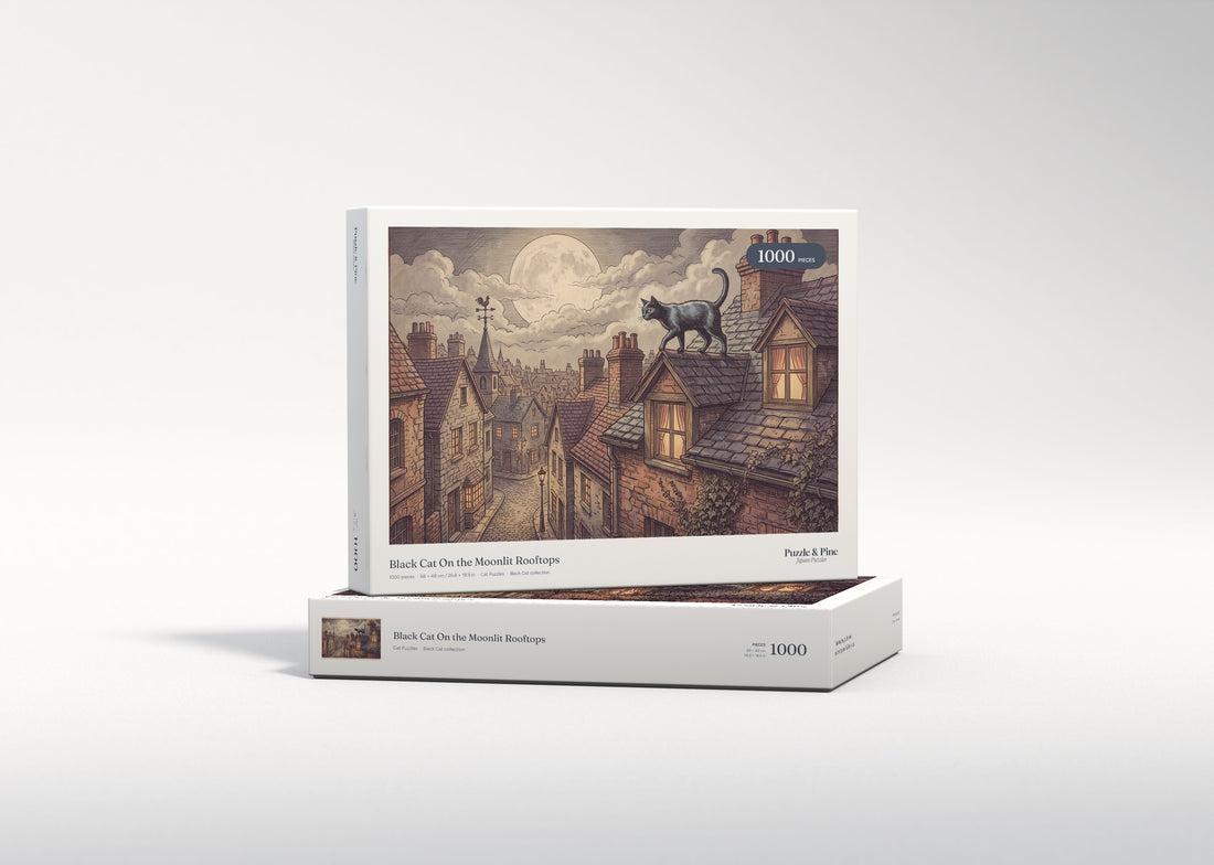 Black Cat On the Moonlit Rooftops jigsaw puzzle - gift box