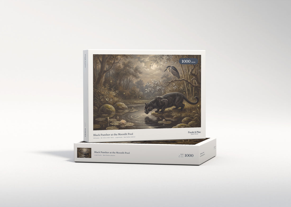 Black Panther at the Moonlit Pool jigsaw puzzle - gift box