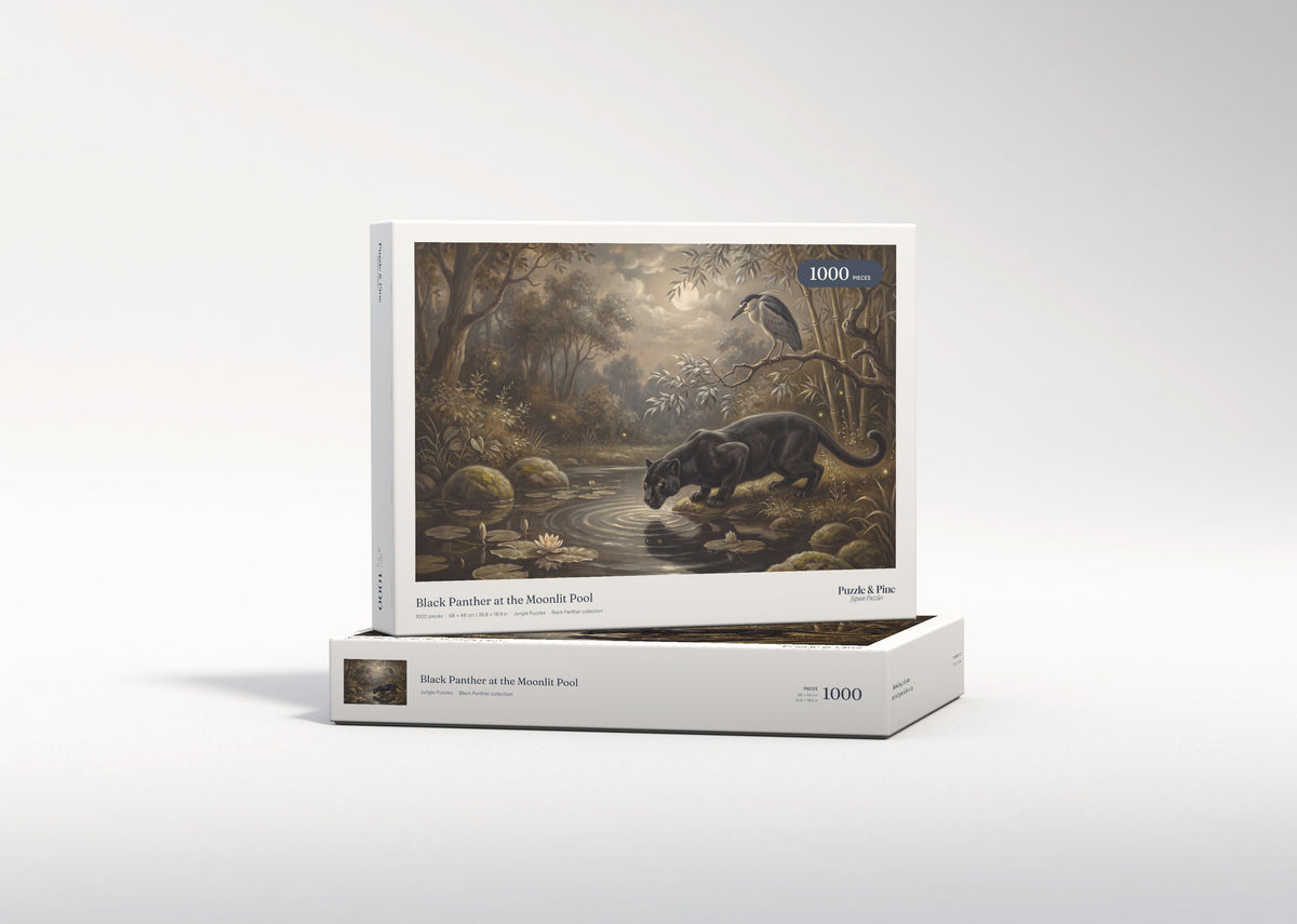 Black Panther at the Moonlit Pool jigsaw puzzle - gift box