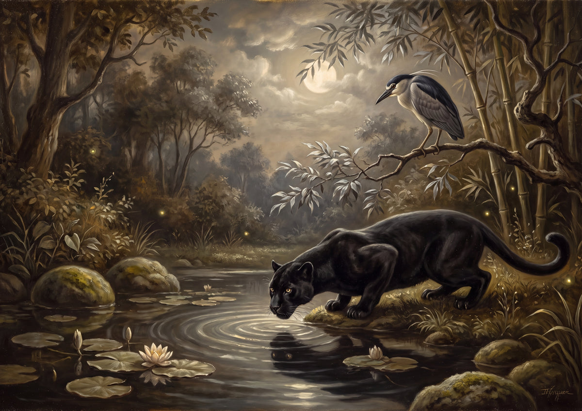 Black Panther at the Moonlit Pool jigsaw puzzle