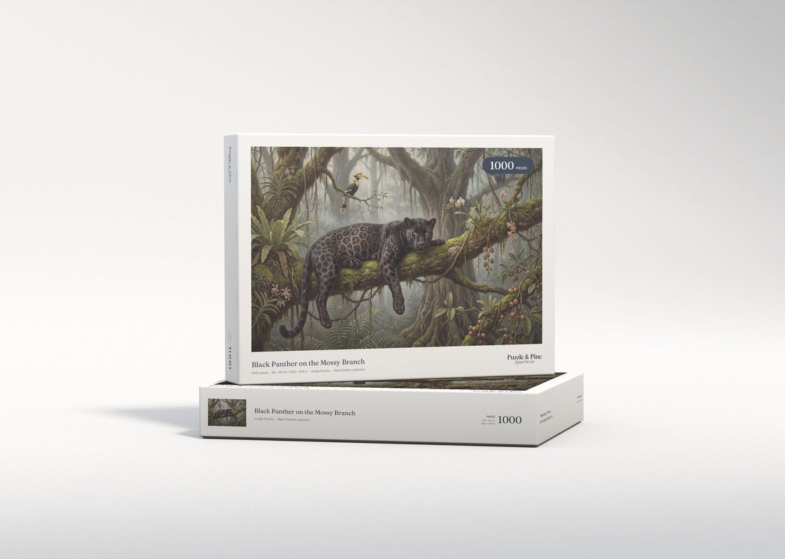 Black Panther on the Mossy Branch jigsaw puzzle - gift box