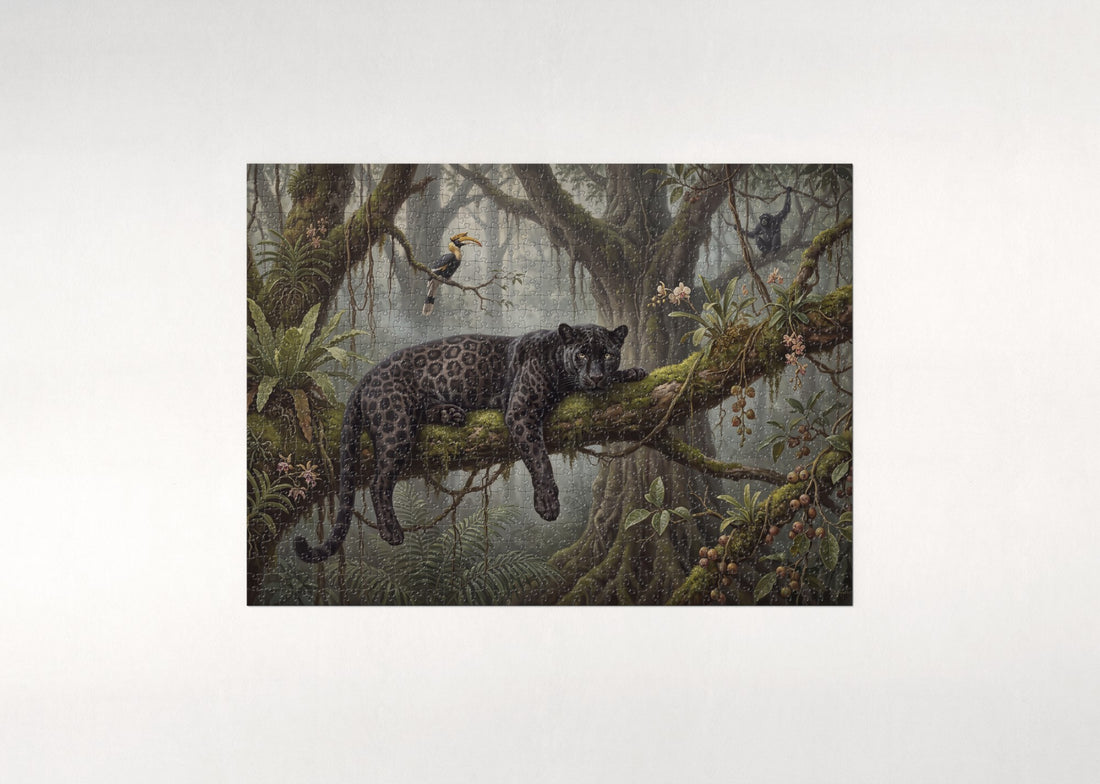 Black Panther on the Mossy Branch jigsaw puzzle - gift box