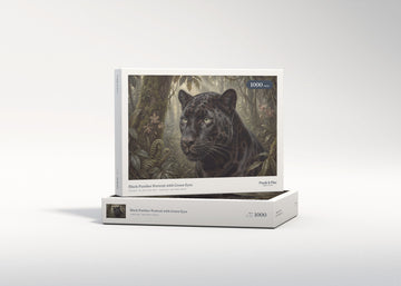 Black Panther Portrait with Green Eyes jigsaw puzzle - gift box