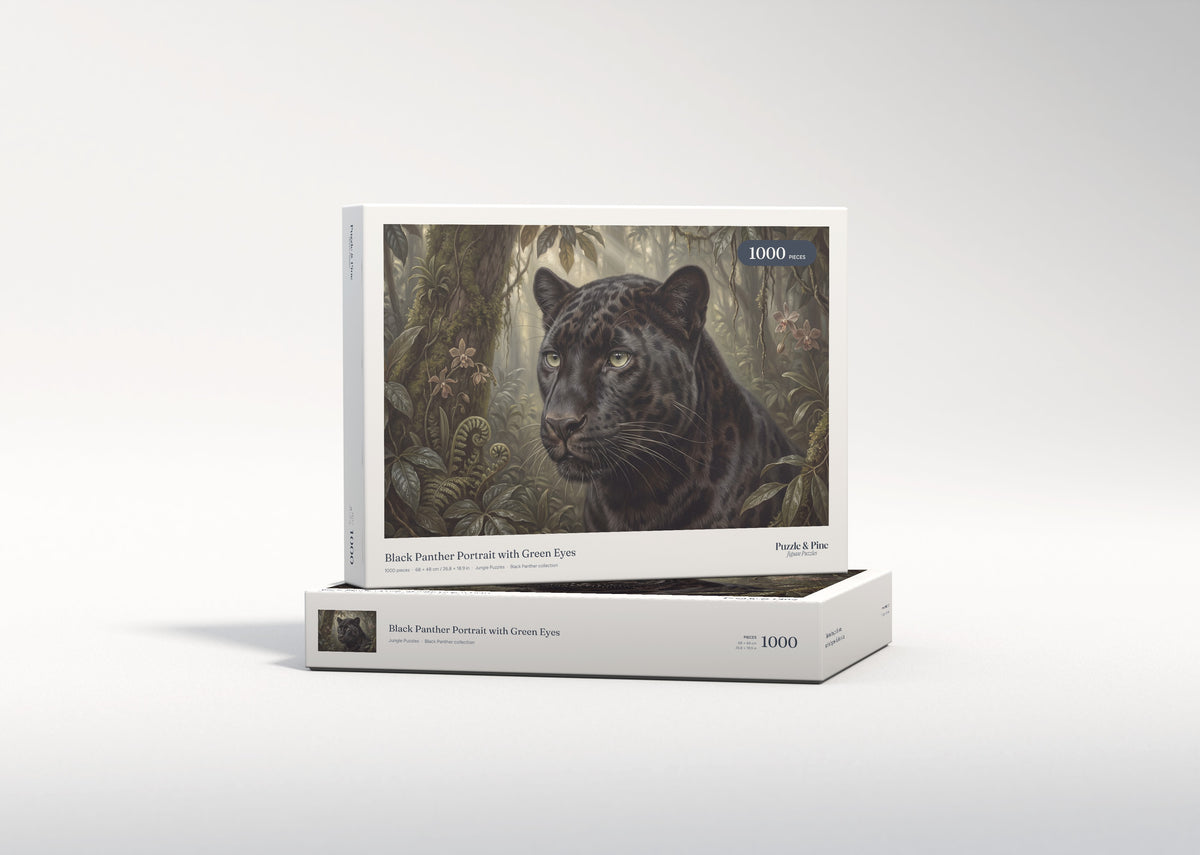 Black Panther Portrait with Green Eyes jigsaw puzzle - gift box