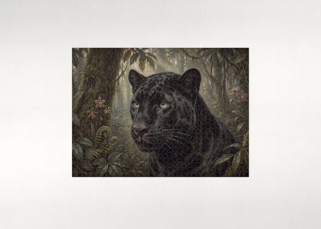 Black Panther Portrait with Green Eyes jigsaw puzzle - gift box