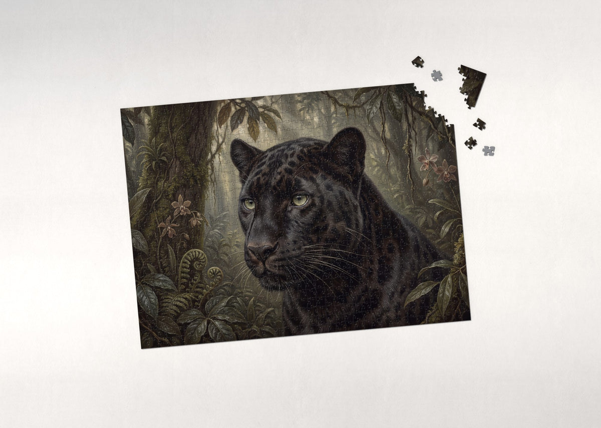 Black Panther Portrait with Green Eyes jigsaw puzzle - puzzle with loose pieces