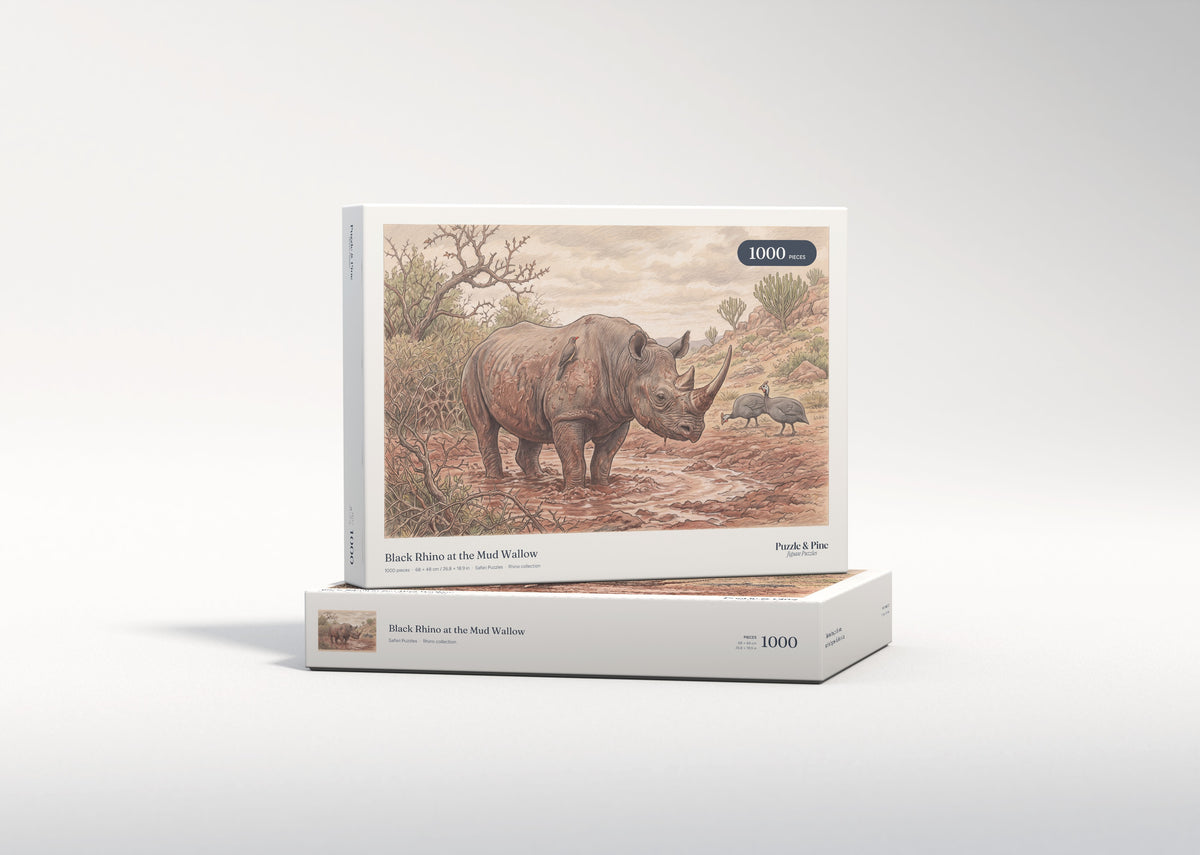 Black Rhino at the Mud Wallow jigsaw puzzle - gift box