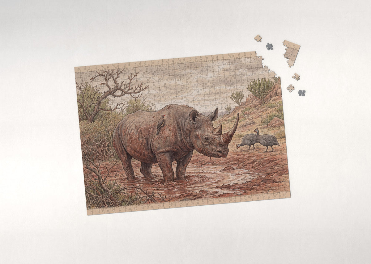 Black Rhino at the Mud Wallow jigsaw puzzle - puzzle with loose pieces