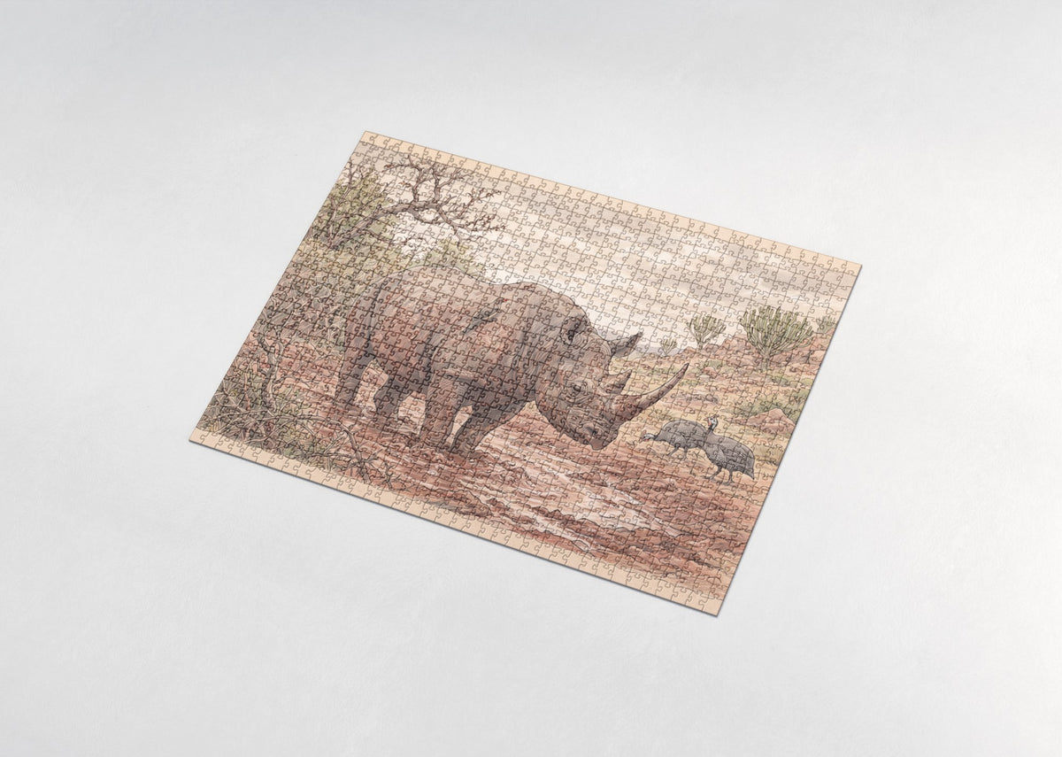 Black Rhino at the Mud Wallow jigsaw puzzle - assembled puzzle