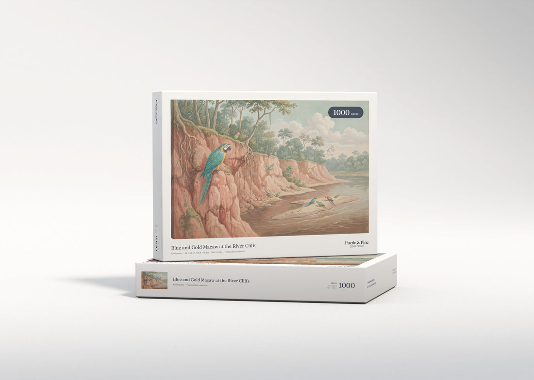 Blue and Gold Macaw at the River Cliffs jigsaw puzzle - gift box