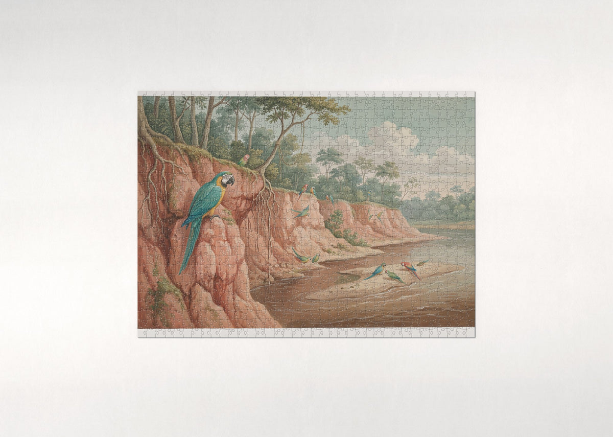 Blue and Gold Macaw at the River Cliffs jigsaw puzzle - flat puzzle