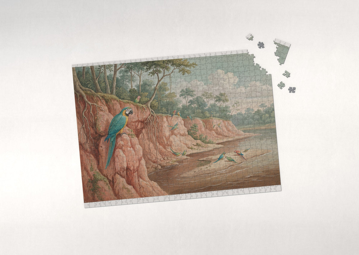 Blue and Gold Macaw at the River Cliffs jigsaw puzzle - puzzle with loose pieces