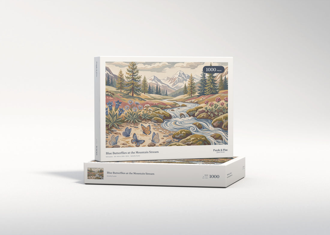 Blue Butterflies at the Mountain Stream jigsaw puzzle - gift box