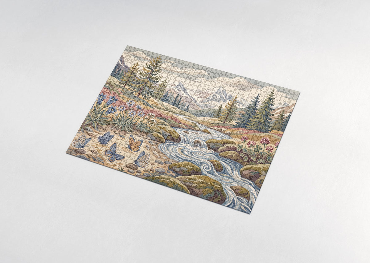 Blue Butterflies at the Mountain Stream jigsaw puzzle - assembled puzzle