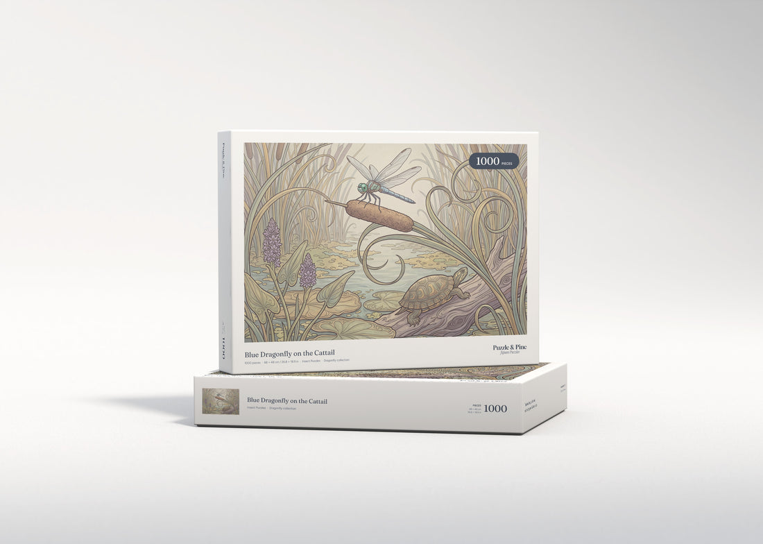 Blue Dragonfly on the Cattail jigsaw puzzle - gift box