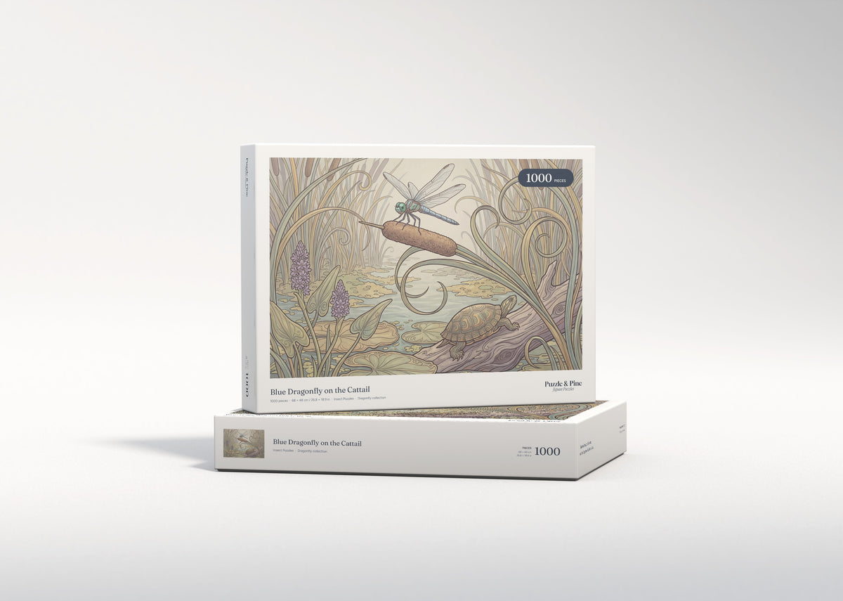 Blue Dragonfly on the Cattail jigsaw puzzle - gift box