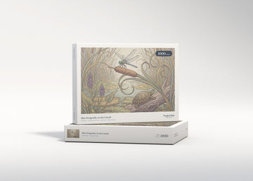 Blue Dragonfly on the Cattail jigsaw puzzle - gift box
