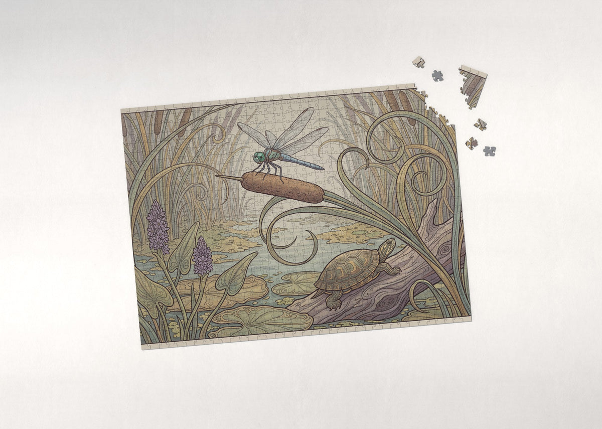 Blue Dragonfly on the Cattail jigsaw puzzle - puzzle with loose pieces