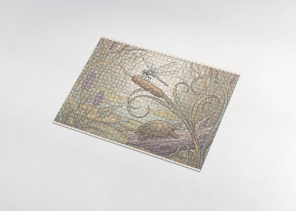 Blue Dragonfly on the Cattail jigsaw puzzle - assembled puzzle