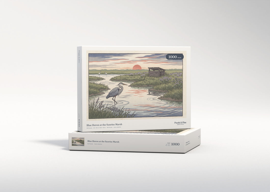 Blue Heron at the Sunrise Marsh jigsaw puzzle - gift box