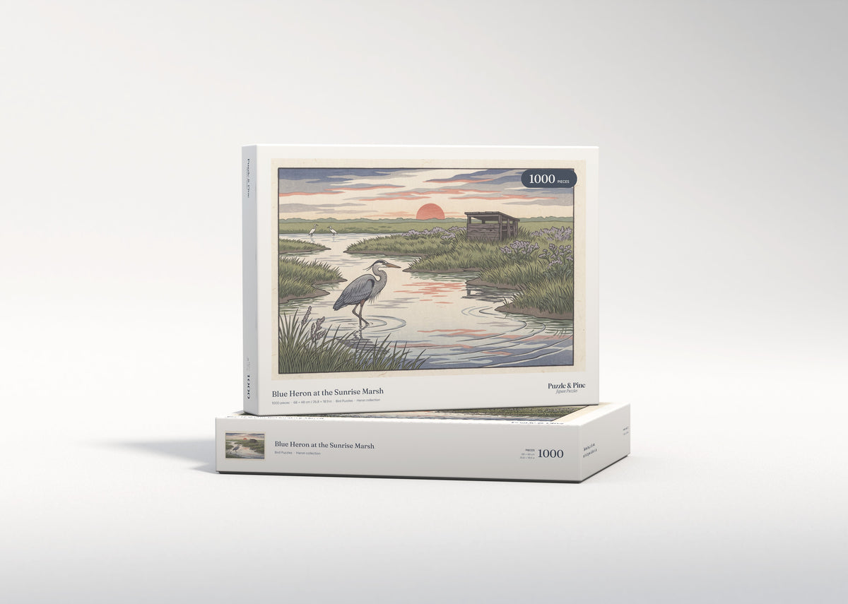 Blue Heron at the Sunrise Marsh jigsaw puzzle - gift box