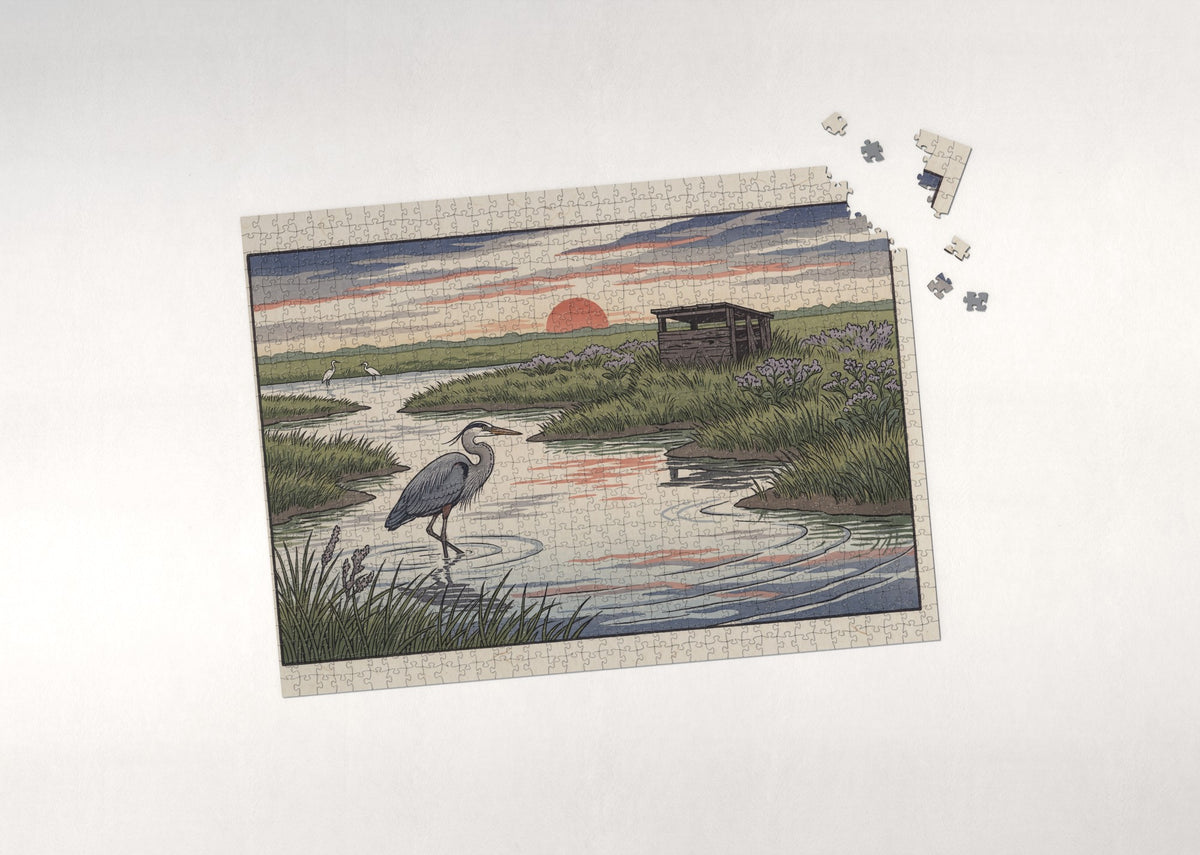 Blue Heron at the Sunrise Marsh jigsaw puzzle - puzzle with loose pieces