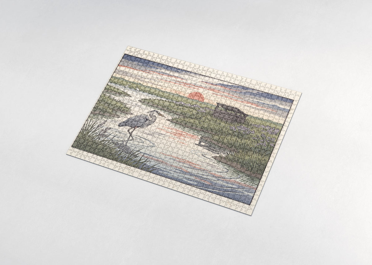 Blue Heron at the Sunrise Marsh jigsaw puzzle - assembled puzzle