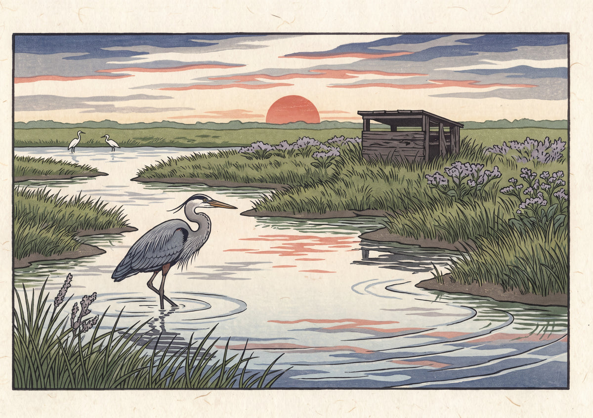 Blue Heron at the Sunrise Marsh jigsaw puzzle