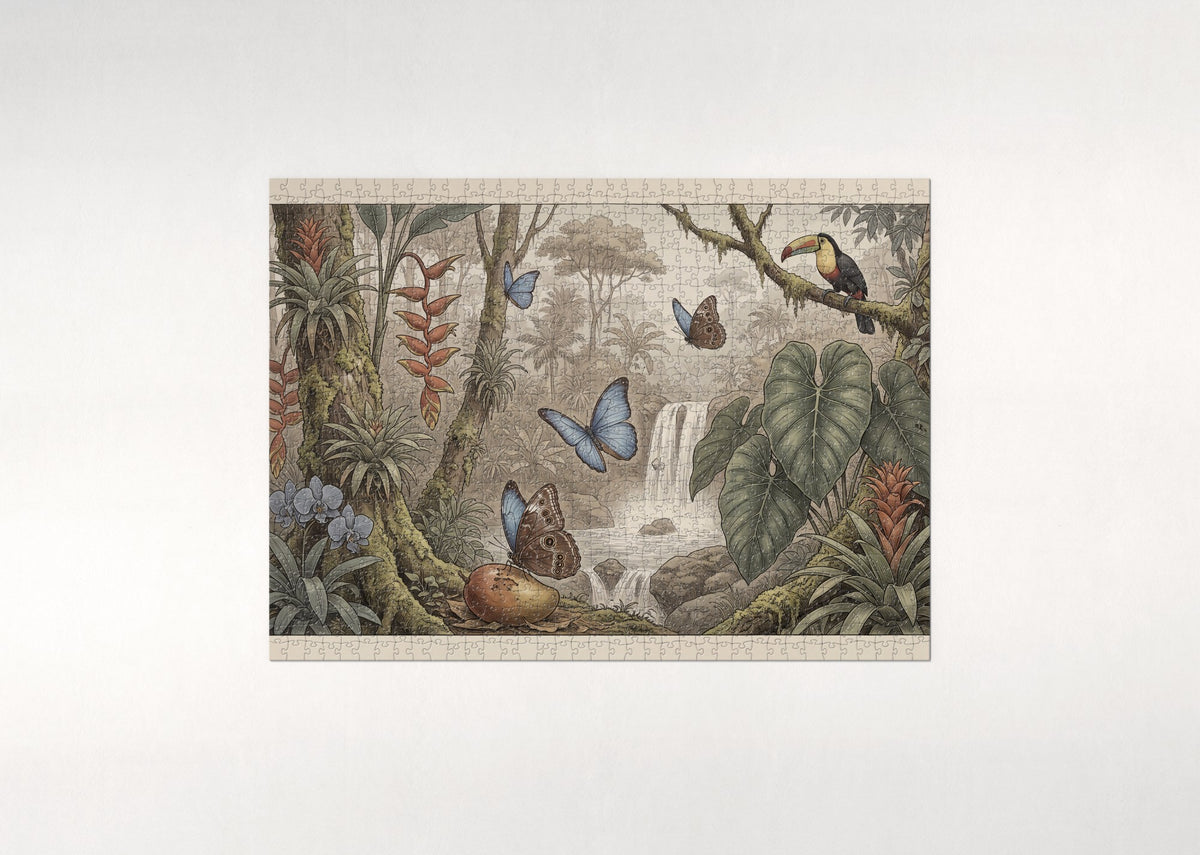 Blue Morpho Butterflies in the Rainforest jigsaw puzzle - flat puzzle