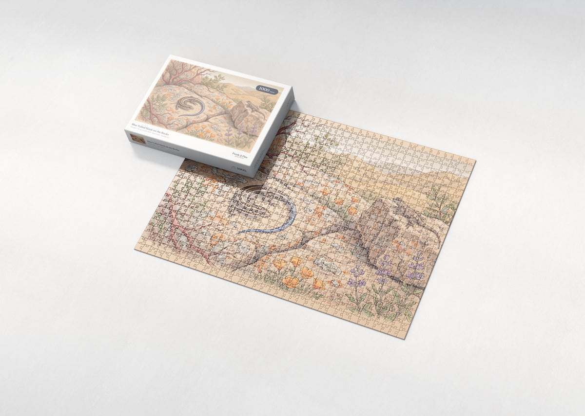 Blue Tailed Skink on the Rocks jigsaw puzzle - box and puzzle