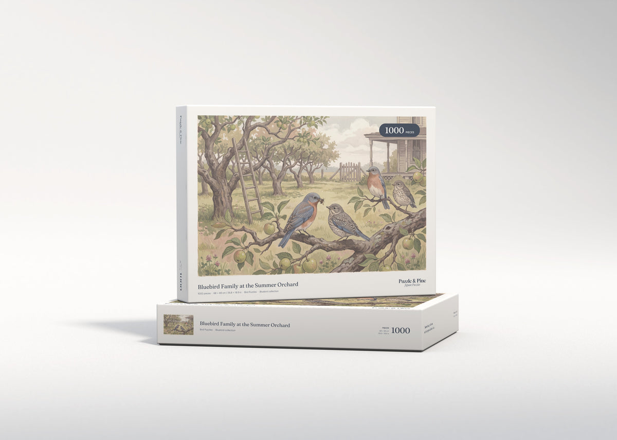 Bluebird Family at the Summer Orchard jigsaw puzzle - gift box