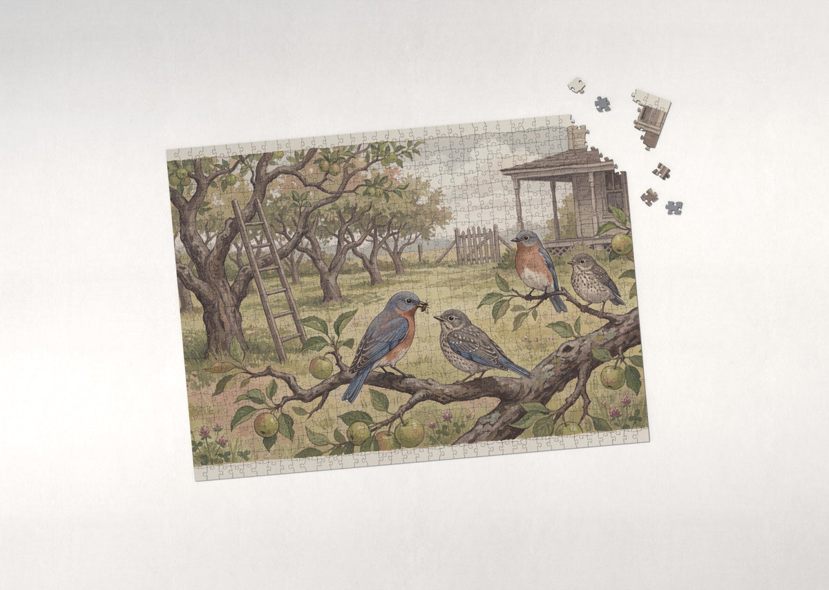 Bluebird Family at the Summer Orchard jigsaw puzzle - puzzle with loose pieces