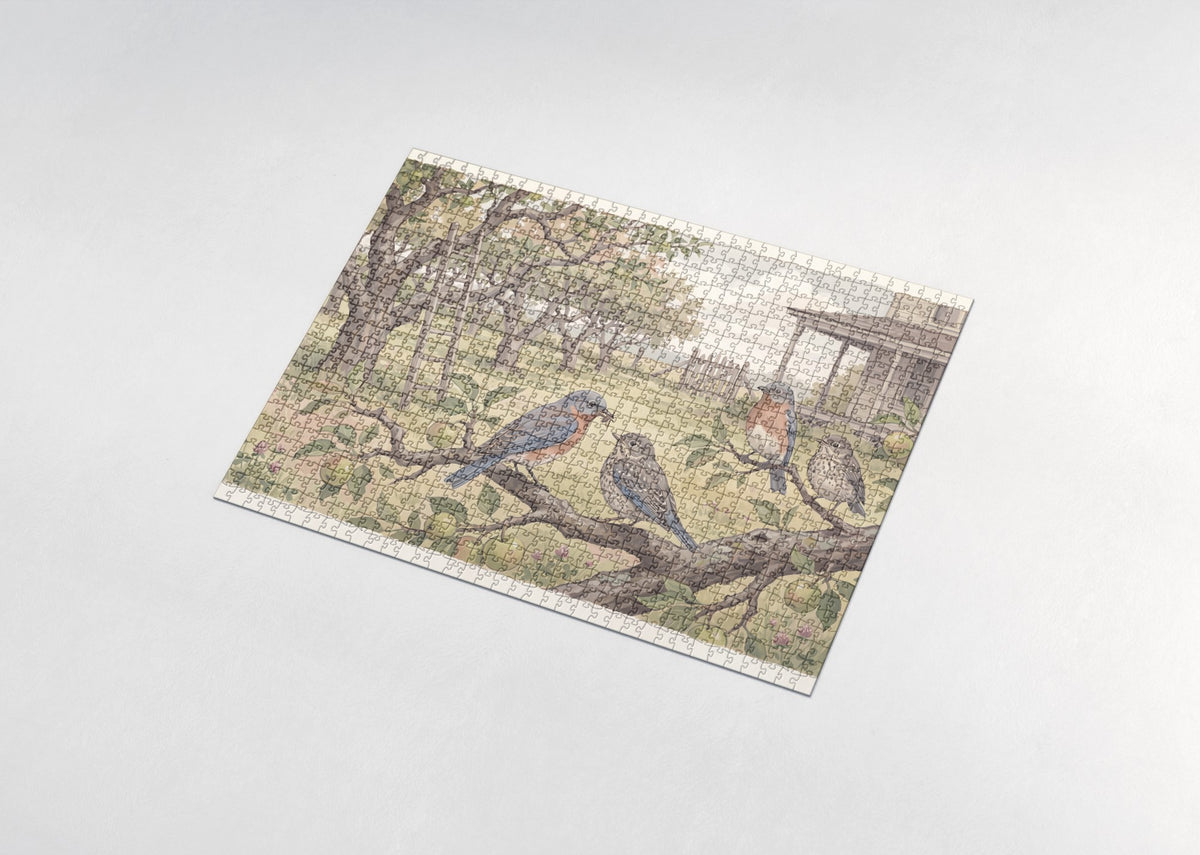Bluebird Family at the Summer Orchard jigsaw puzzle - assembled puzzle