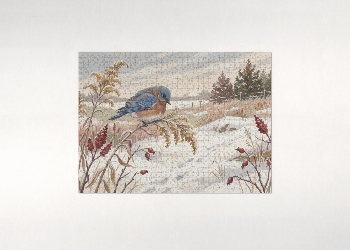 Bluebird in the Snowy Meadow jigsaw puzzle - flat puzzle