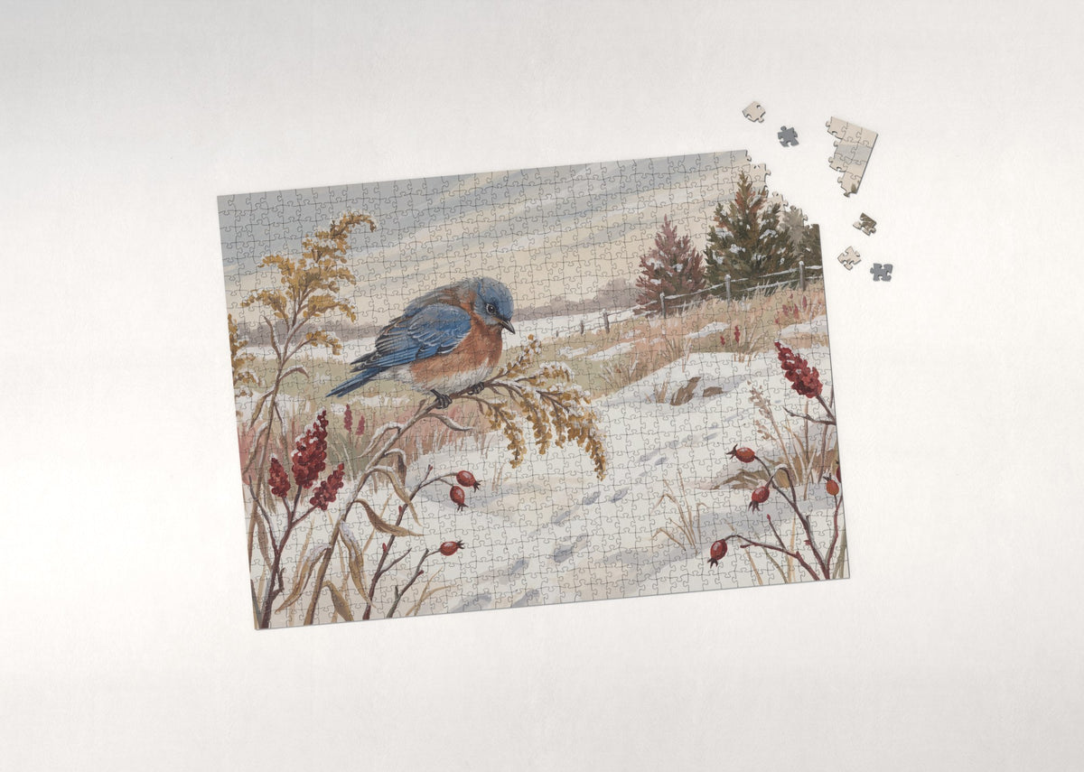 Bluebird in the Snowy Meadow jigsaw puzzle - puzzle with loose pieces