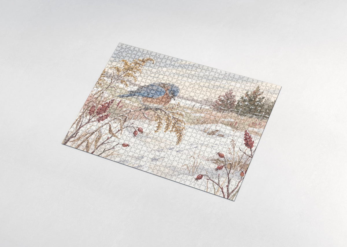 Bluebird in the Snowy Meadow jigsaw puzzle - assembled puzzle