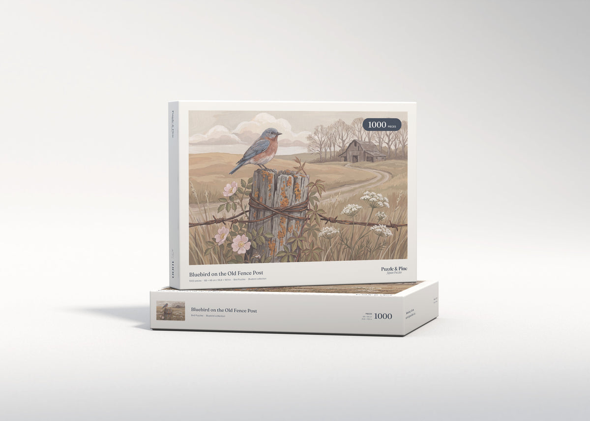 Bluebird on the Old Fence Post jigsaw puzzle - gift box