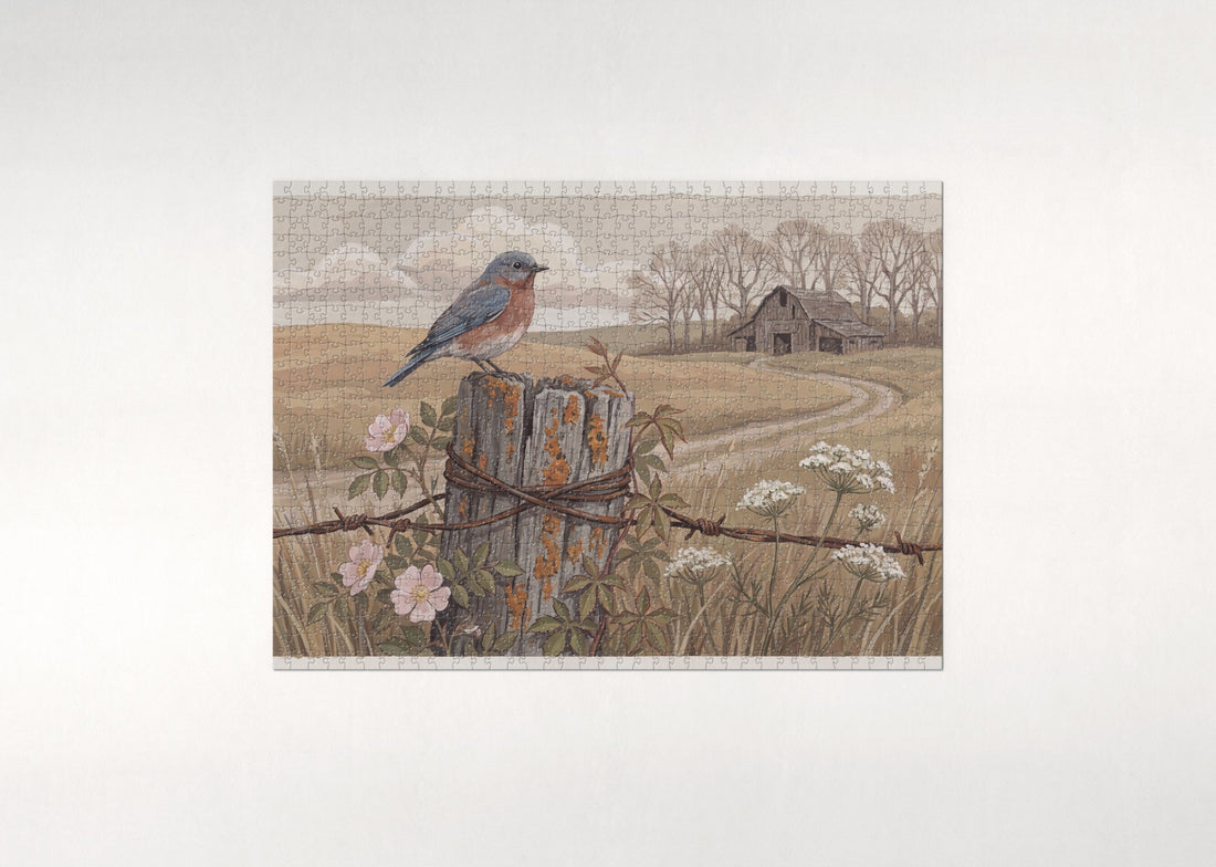 Bluebird on the Old Fence Post jigsaw puzzle - gift box