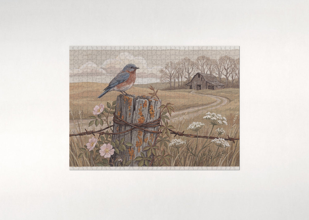 Bluebird on the Old Fence Post jigsaw puzzle - flat puzzle