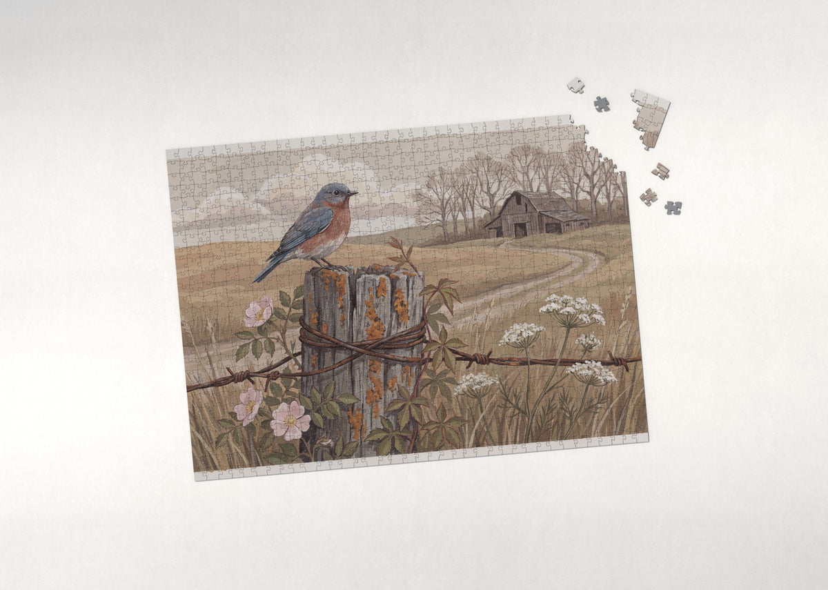 Bluebird on the Old Fence Post jigsaw puzzle - puzzle with loose pieces