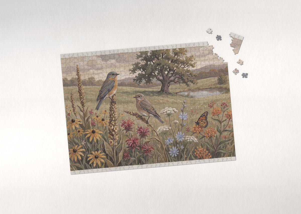 Bluebirds and Wildflowers jigsaw puzzle - puzzle with loose pieces