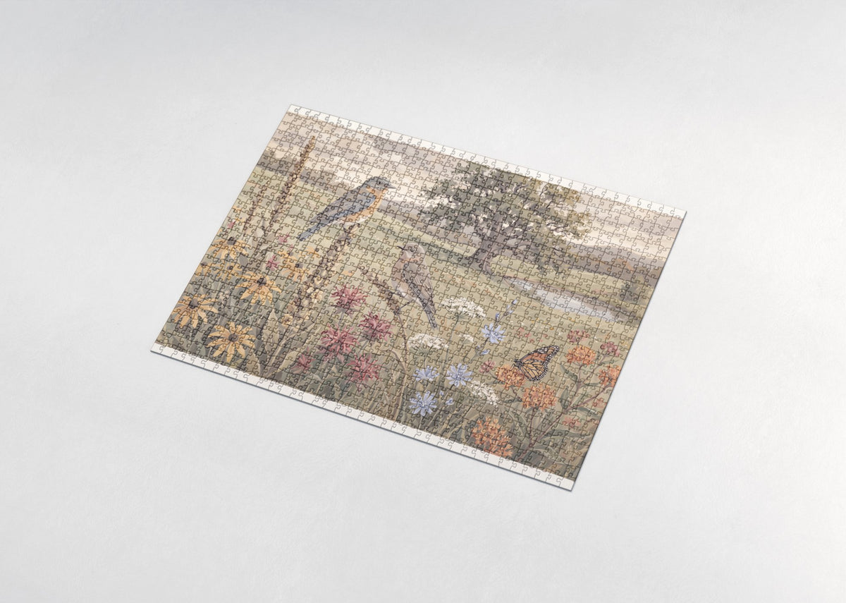 Bluebirds and Wildflowers jigsaw puzzle - assembled puzzle