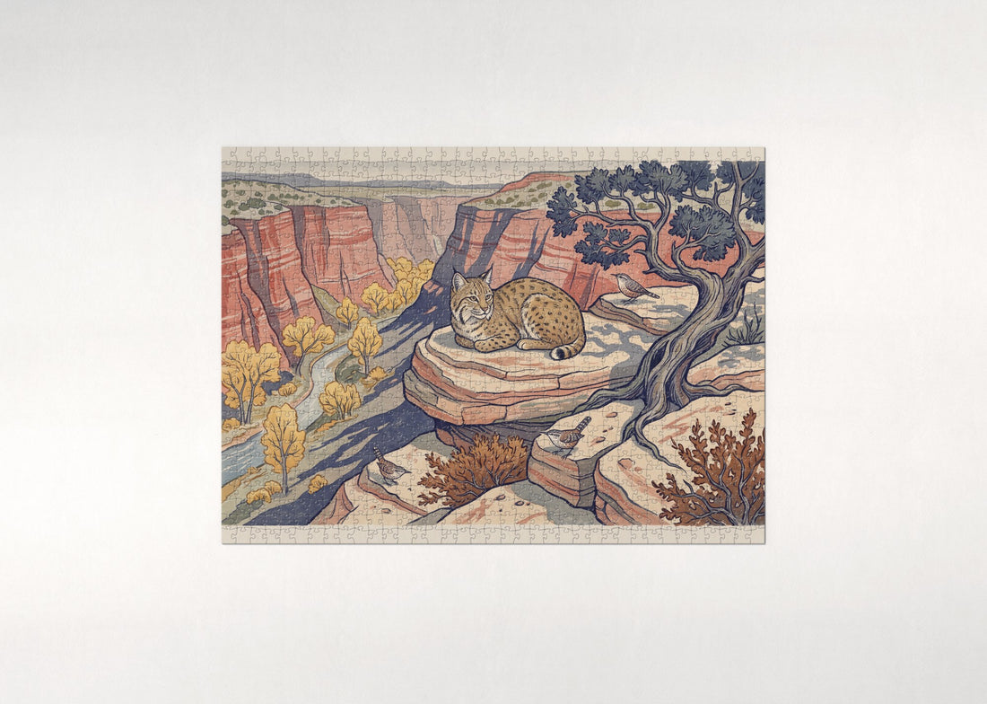 Bobcat in the Autumn Canyon jigsaw puzzle - gift box