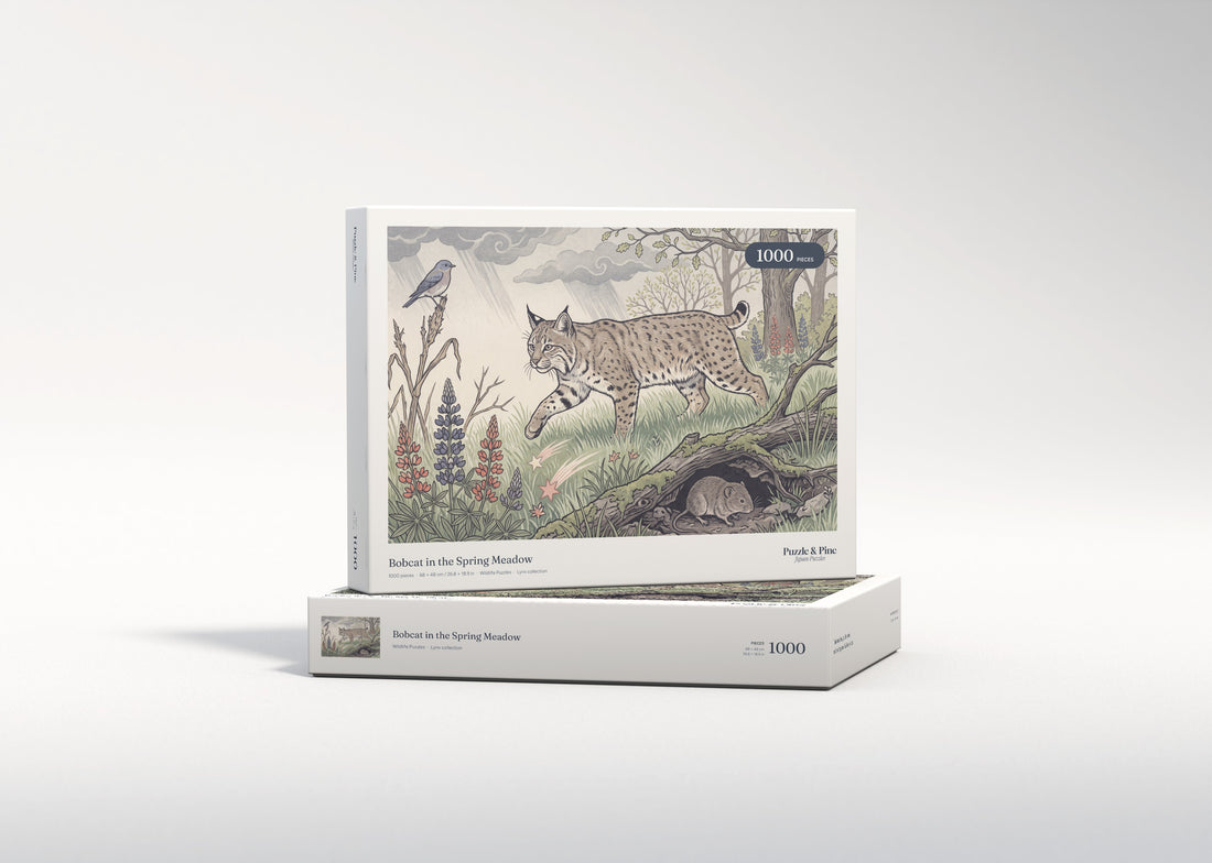 Bobcat in the Spring Meadow jigsaw puzzle - gift box