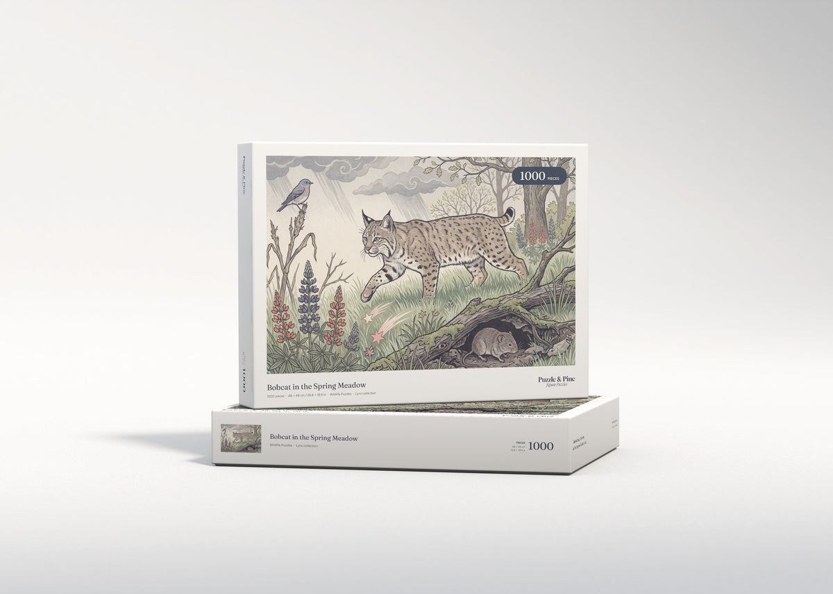 Bobcat in the Spring Meadow jigsaw puzzle - gift box