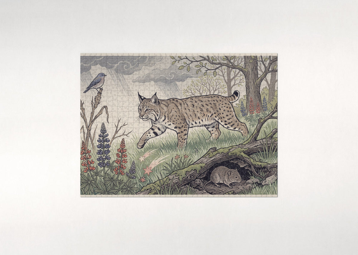 Bobcat in the Spring Meadow jigsaw puzzle - flat puzzle